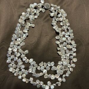 Elegant Three Strand Keshi Pearl Necklace